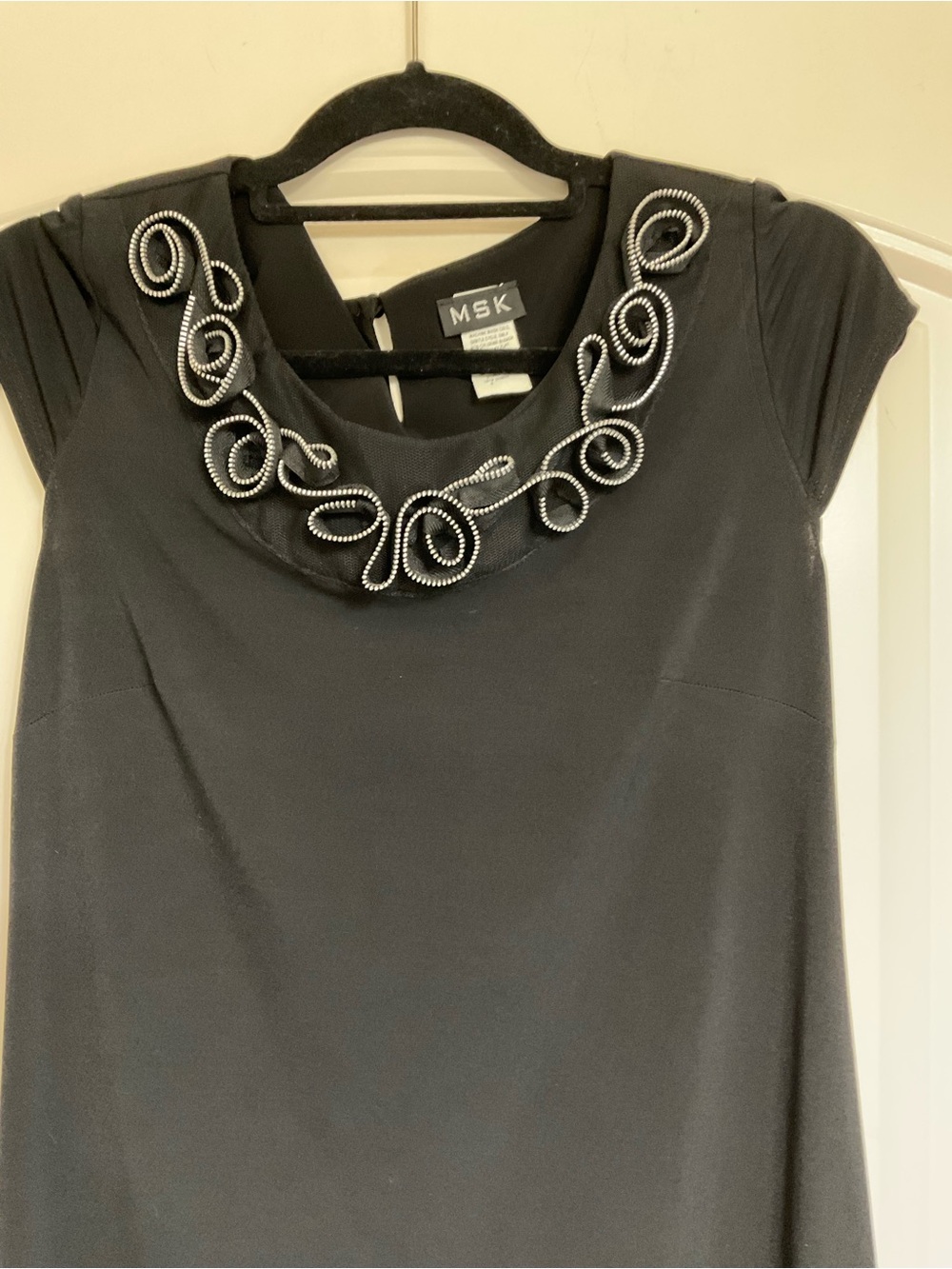 NWOT MSK Black Mini Dress with Silver Embellished Neckline Size 8 - Picture 7 of 11